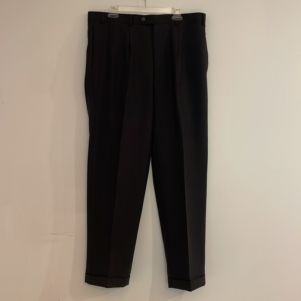 Emanuel Dark Charcoal Grey Men's Dress Pants 39 x 32 Front Pleats Cuffs